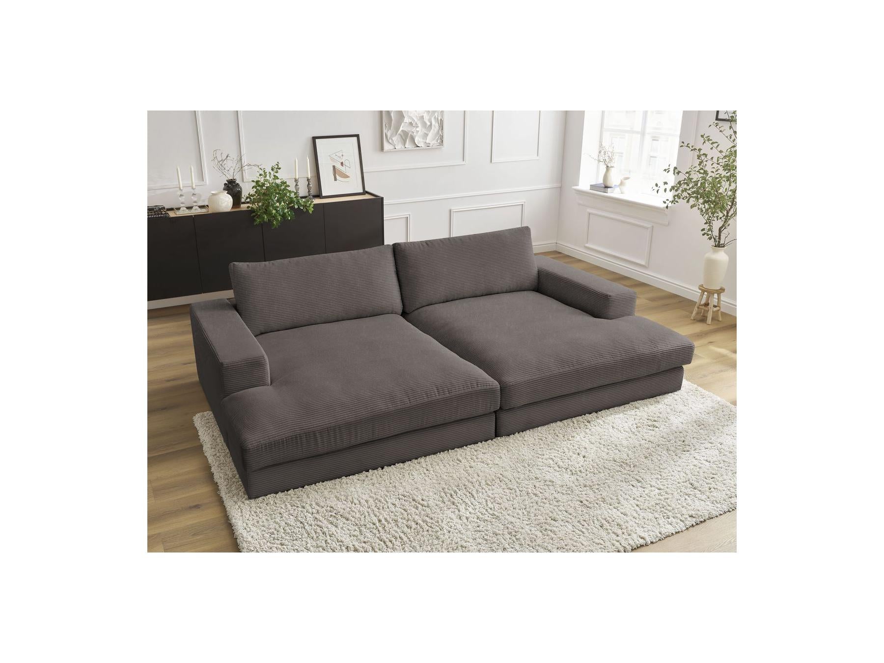 Fixed Straight 4-Seater Compact Sofa Deep Seat - Leonard - Corduroy