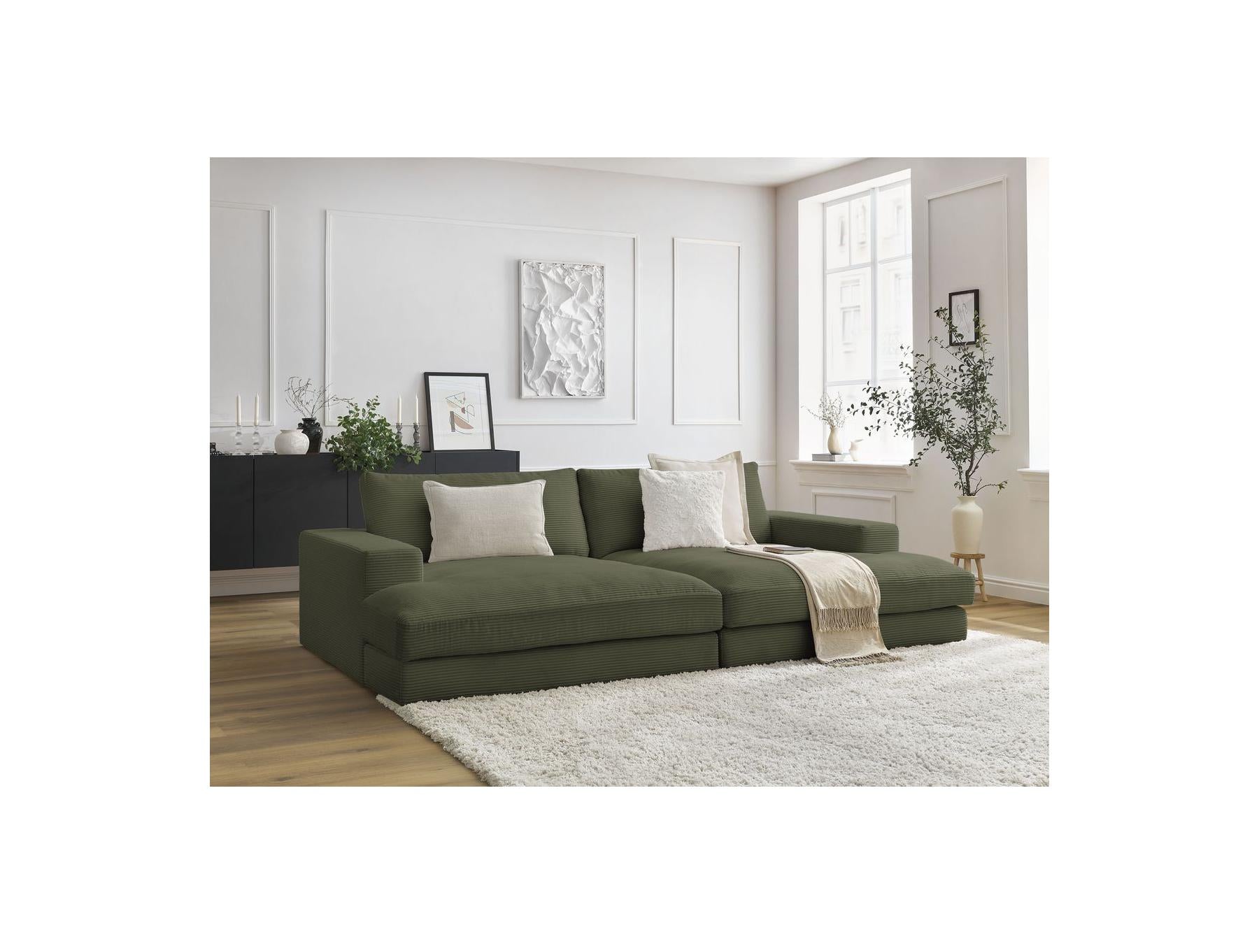 Fixed Straight 4-Seater Compact Sofa Deep Seat - Leonard - Corduroy