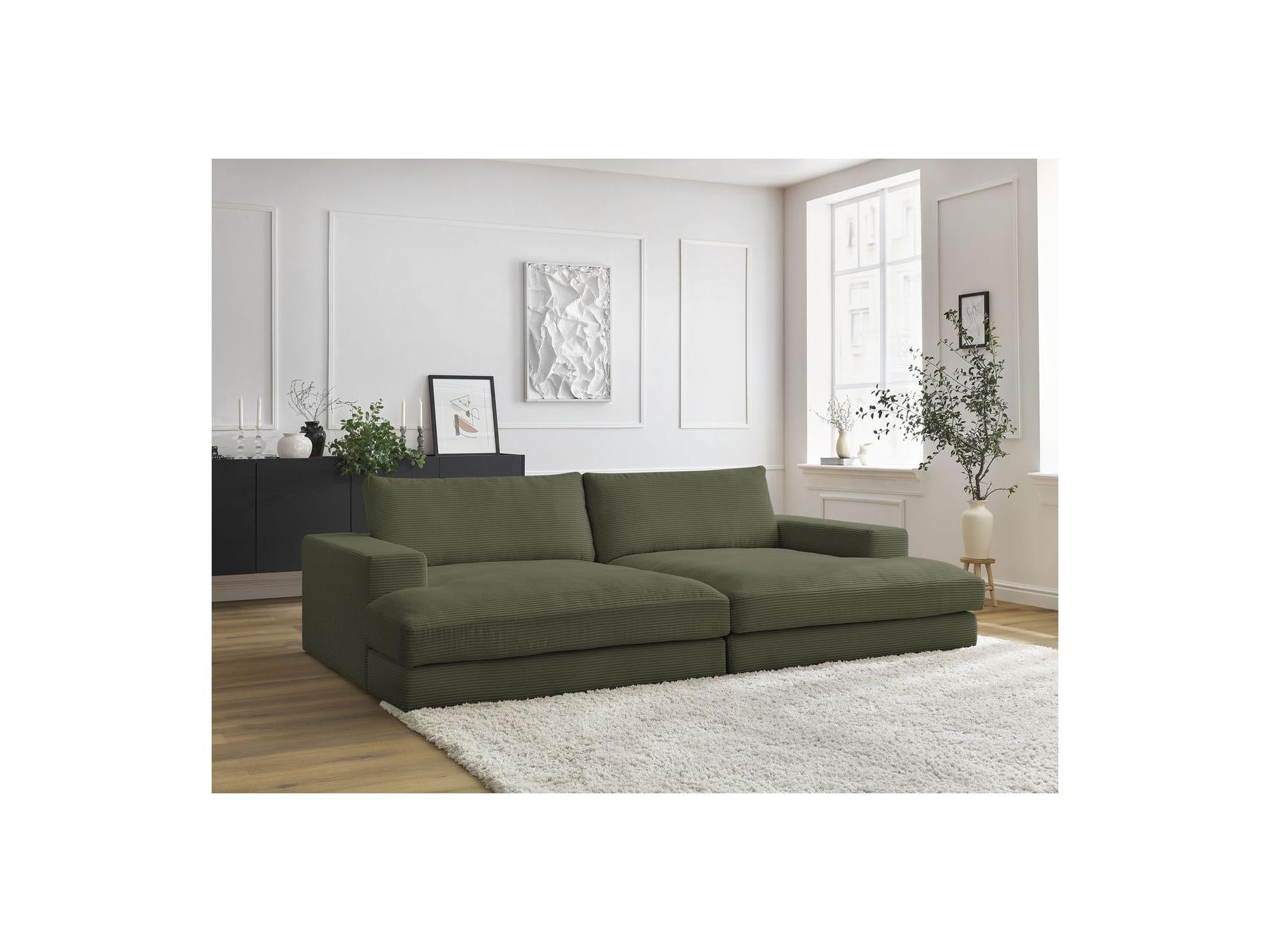 Fixed Straight 4-Seater Compact Sofa Deep Seat - Leonard - Corduroy