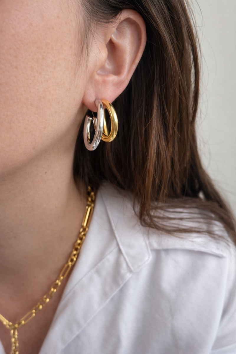 Boucles D'Oreilles Twinny - Doré, Argent Ou Bicolore