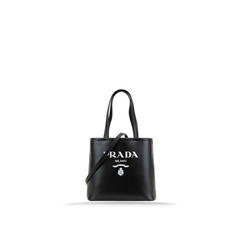 Bolso tote de piel con logo de Prada - Mujeres - Negro