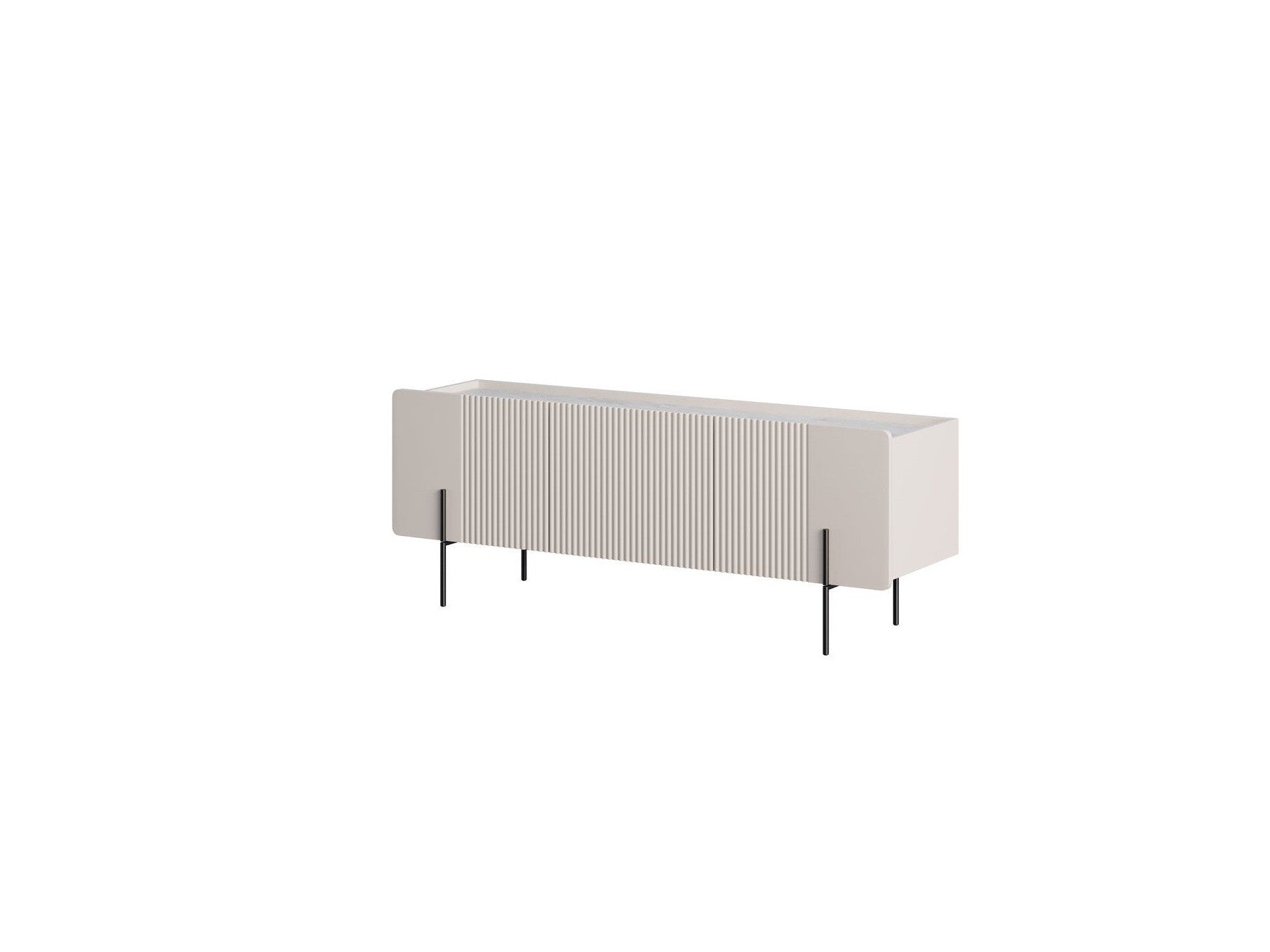 3-Door TV Unit with Top - Mathilde - Marble Effect and Black Legs