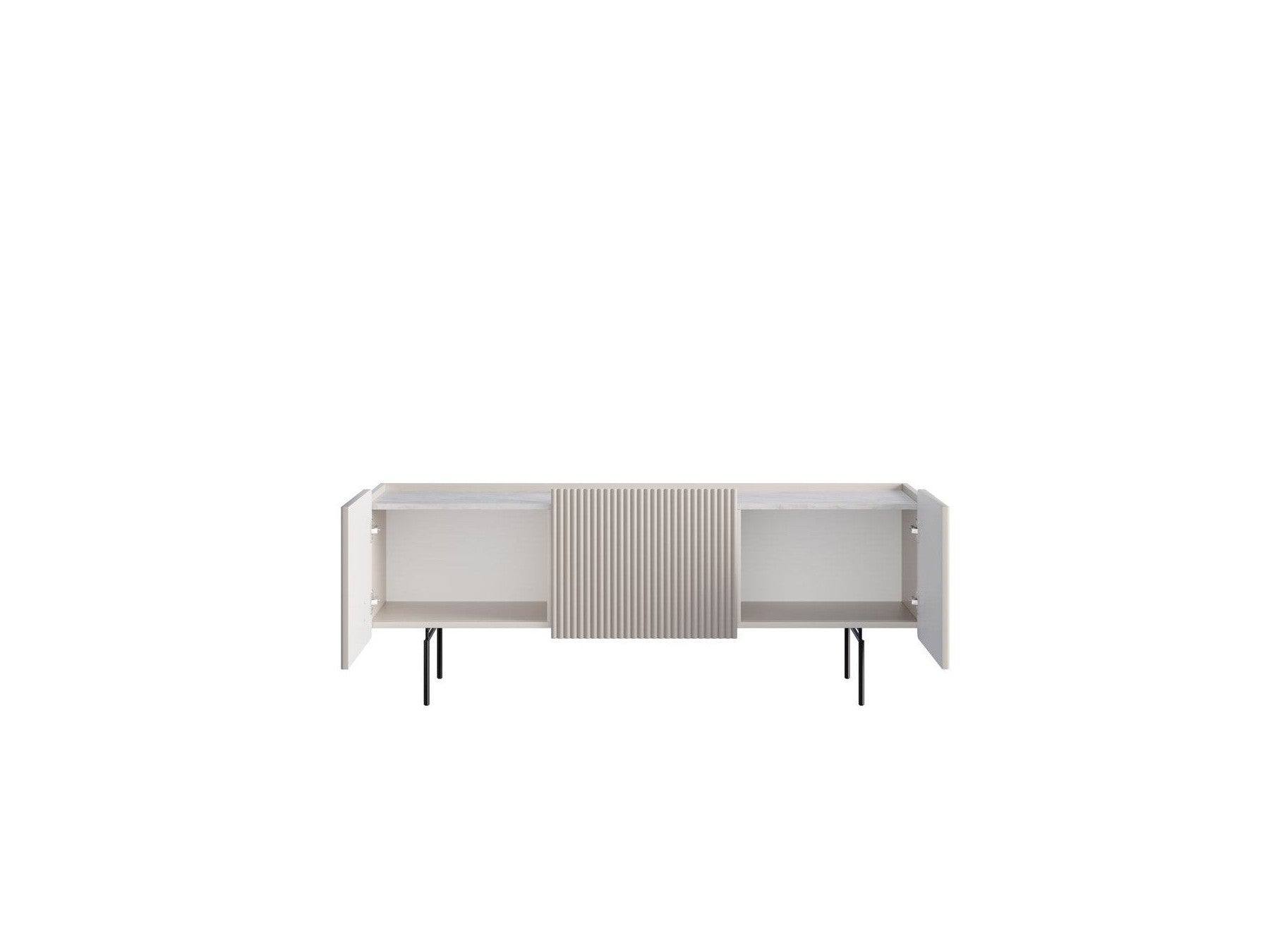 3-Door TV Unit with Top - Mathilde - Marble Effect and Black Legs