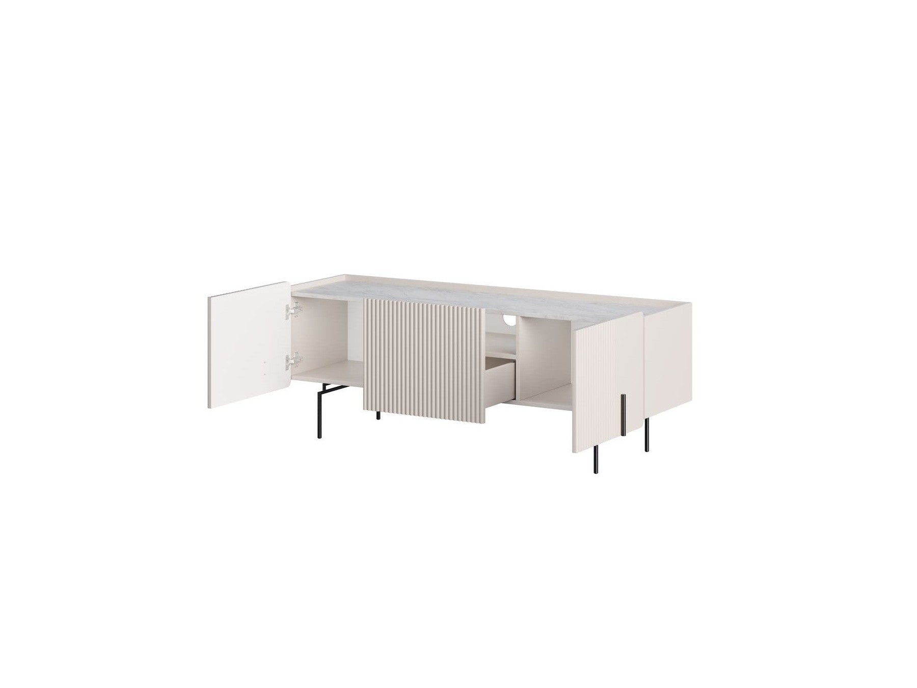 3-Door TV Unit with Top - Mathilde - Marble Effect and Black Legs