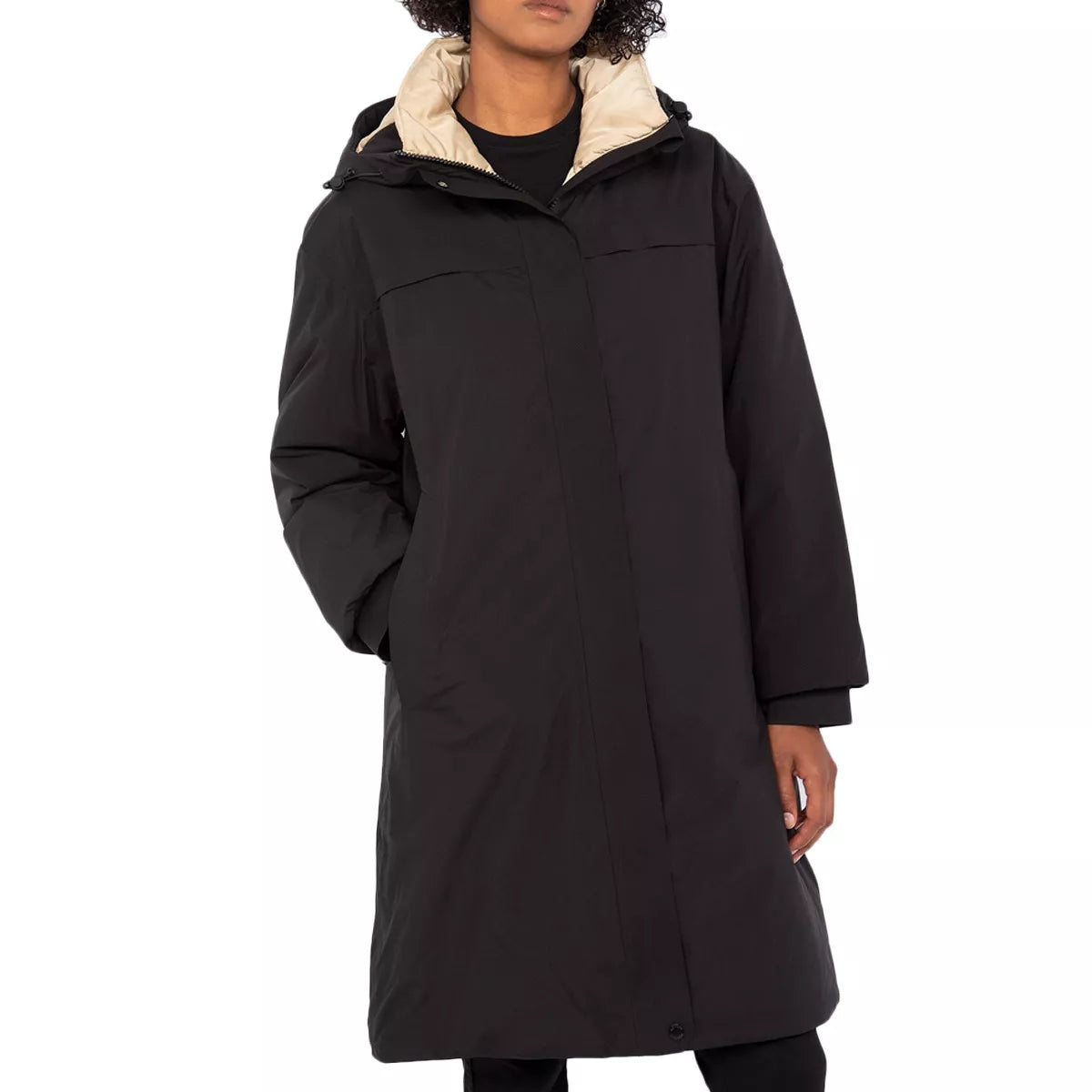 Parka Larga Con Capucha Mujer Aspenw - Negro Beige