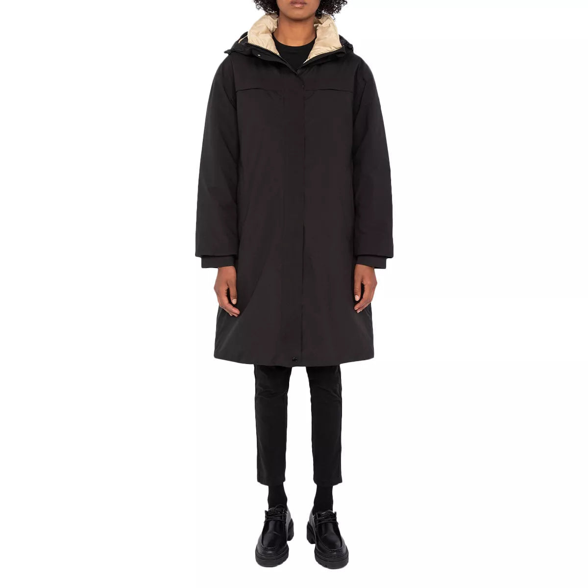 Parka Larga Con Capucha Mujer Aspenw - Negro Beige