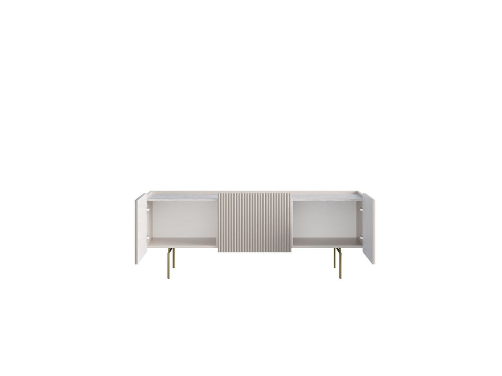 Mathilde - 3-Door TV Unit with Marble-Effect Top and Gold Legs