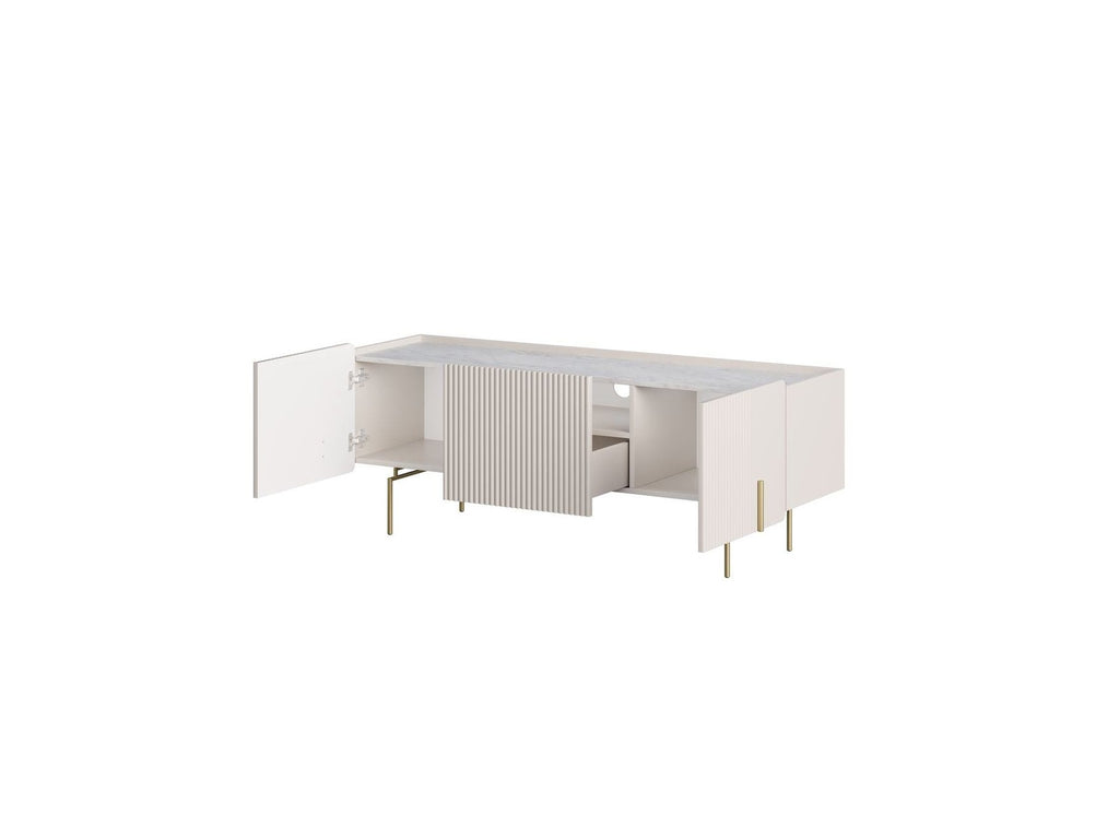 Mathilde - 3-Door TV Unit with Marble-Effect Top and Gold Legs