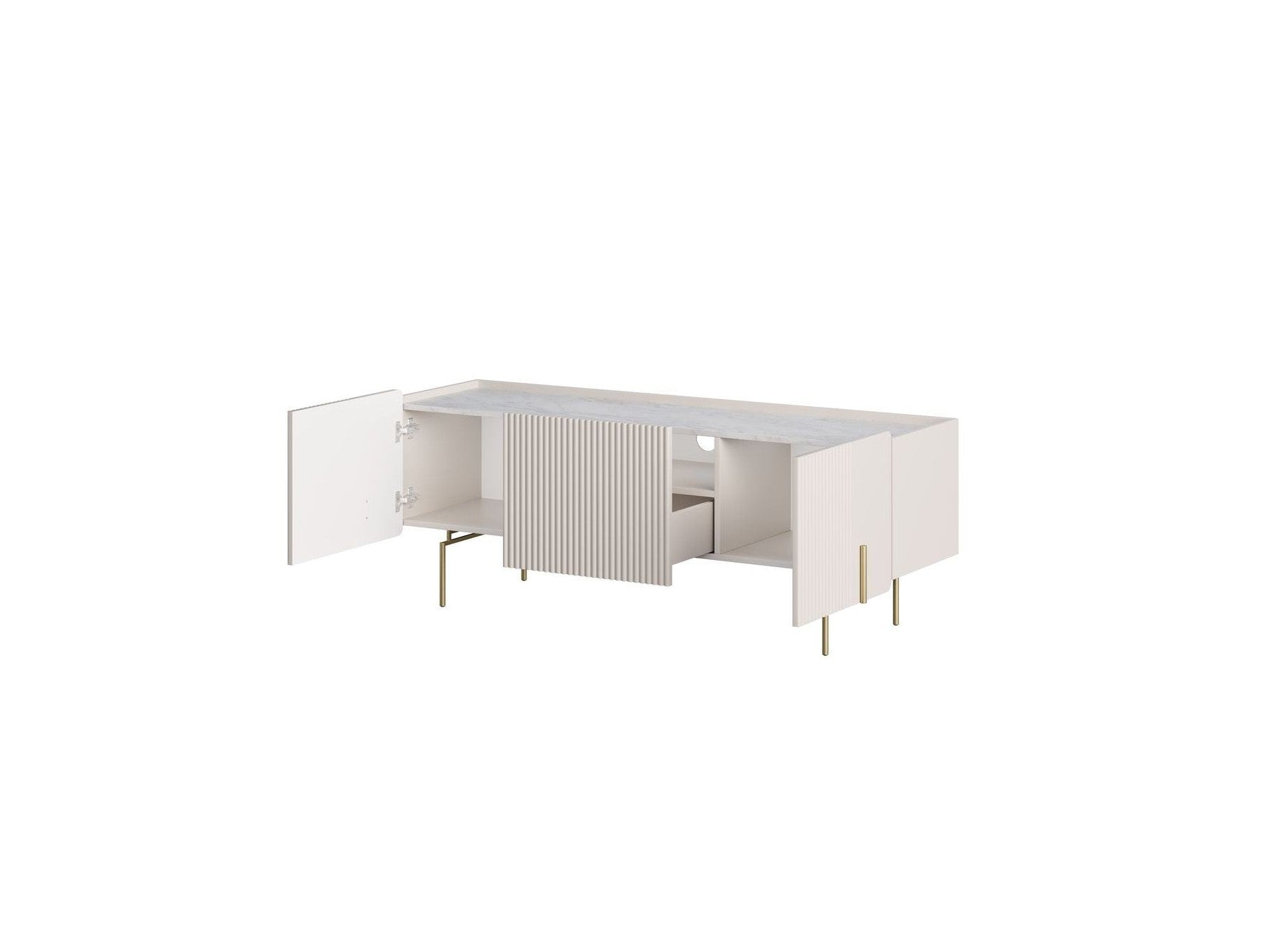 Mathilde - 3-Door TV Unit with Marble-Effect Top and Gold Legs