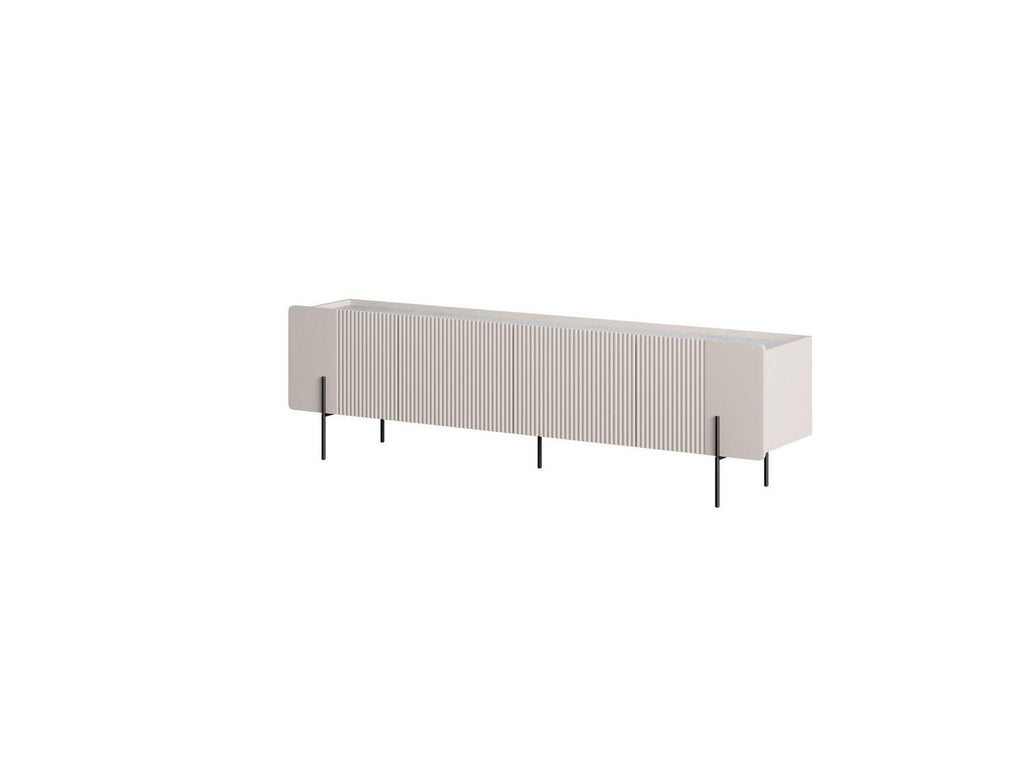 Mathilde - 4-Door TV Unit with Marble-Effect Top and Black Legs