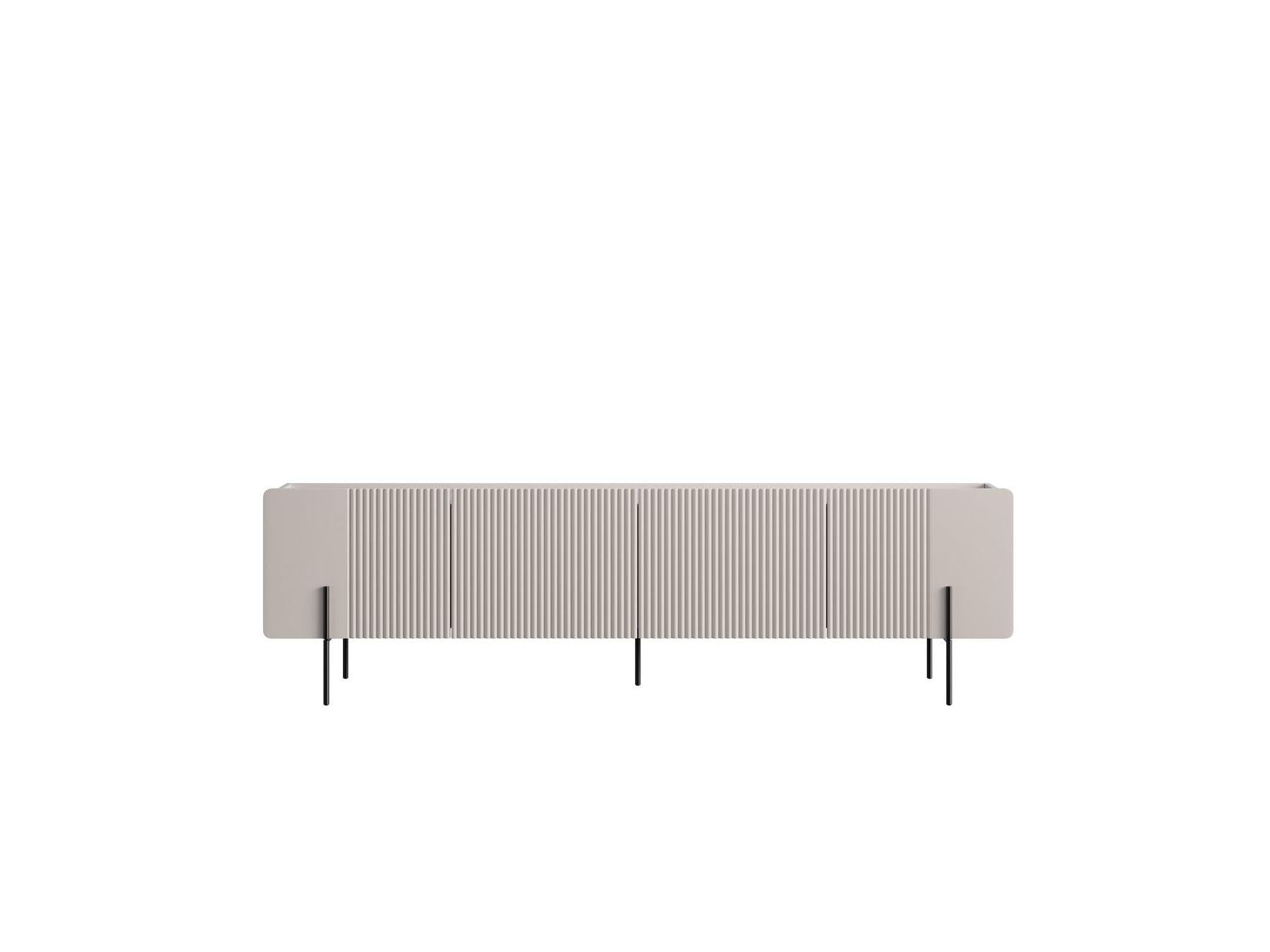 Mathilde - 4-Door TV Unit with Marble-Effect Top and Black Legs