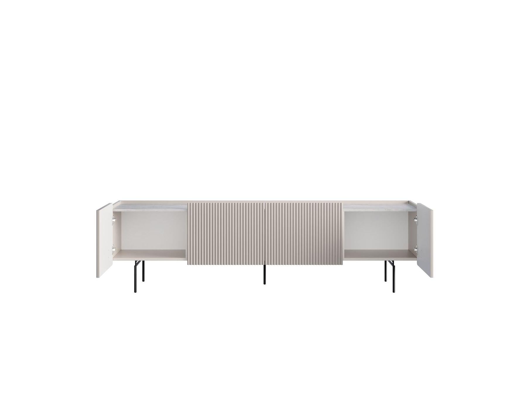Mathilde - 4-Door TV Unit with Marble-Effect Top and Black Legs