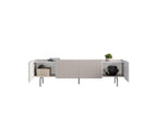 Mathilde - 4-Door TV Unit with Marble-Effect Top and Black Legs