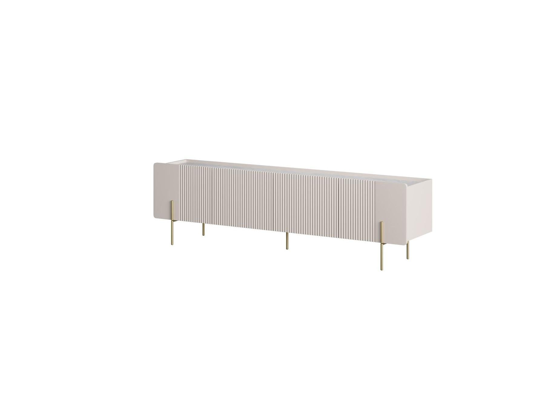 Mathilde - 4-Door TV Unit - Marble-Effect Top and Gold Legs
