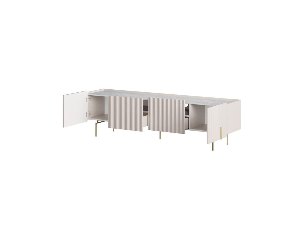 Mathilde - 4-Door TV Unit - Marble-Effect Top and Gold Legs