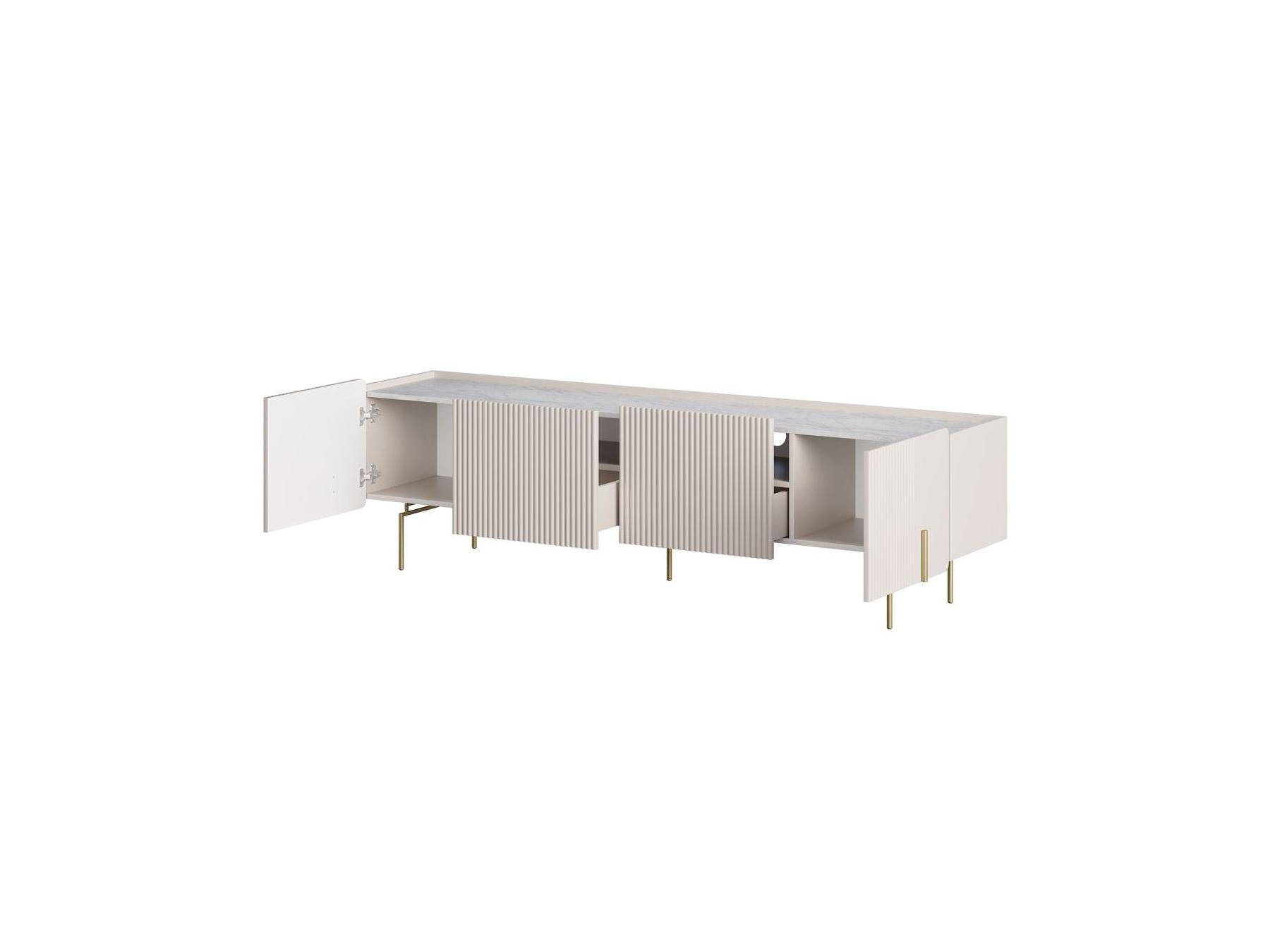 Mathilde - 4-Door TV Unit - Marble-Effect Top and Gold Legs