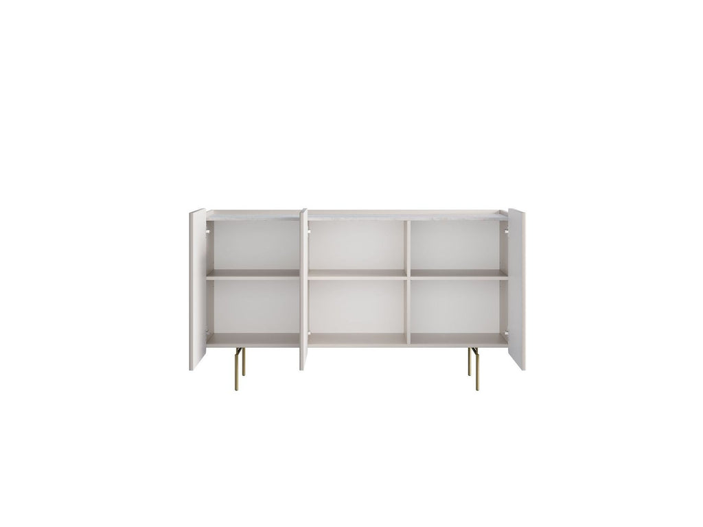 Mathilde - 3-Door Sideboard with Marble-Effect Top - Gold Legs