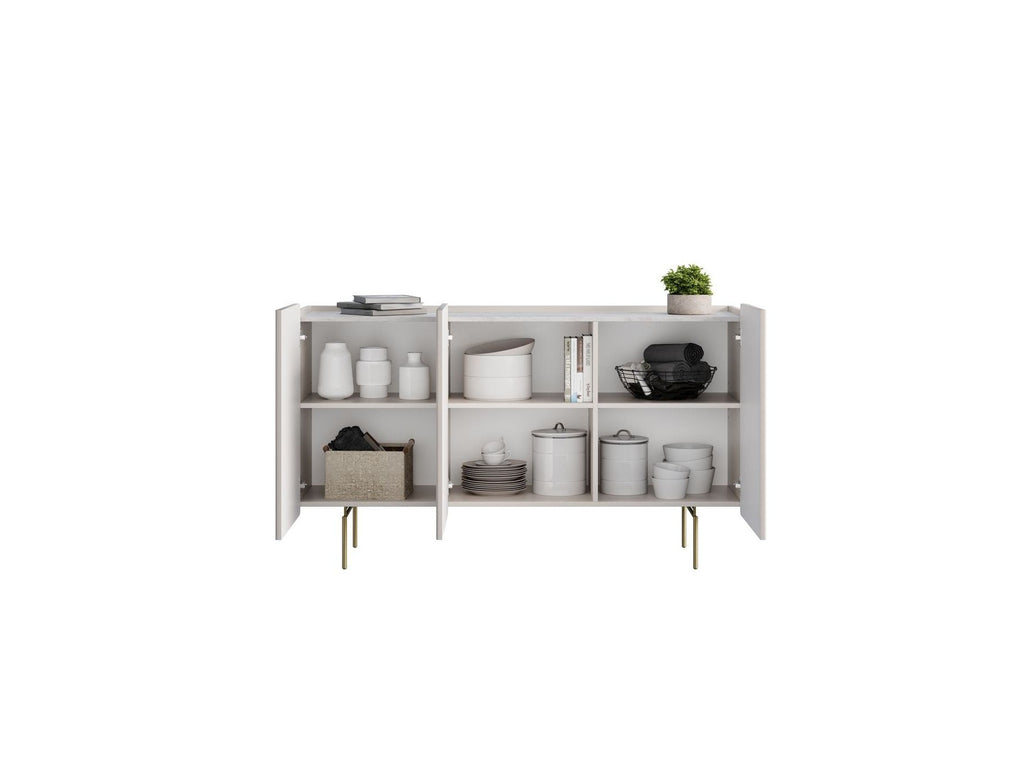 Mathilde - 3-Door Sideboard with Marble-Effect Top - Gold Legs