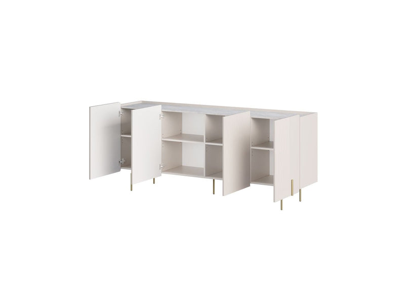 Buffet 4 Portes Plateau Effet Marbre - Mathilde - Pieds Or