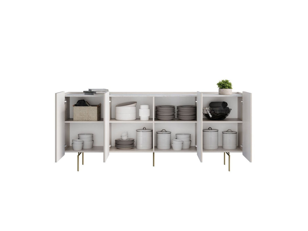 Mathilde - 4-Door Sideboard with Marble-Effect Top - Gold Legs