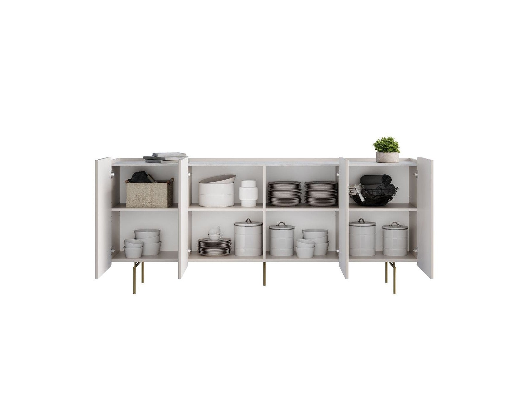 Mathilde - 4-Door Sideboard with Marble-Effect Top - Gold Legs