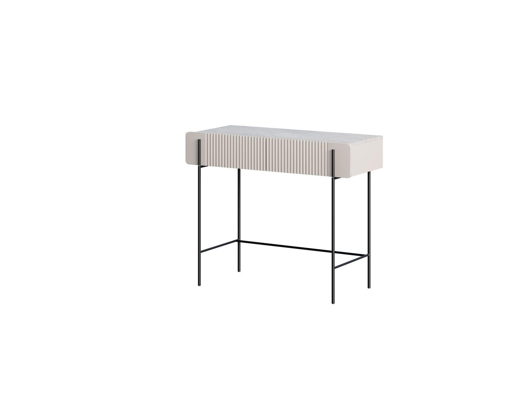 Mathilde - Console Table 2 Drawers - Marble-Effect Top and Black Legs