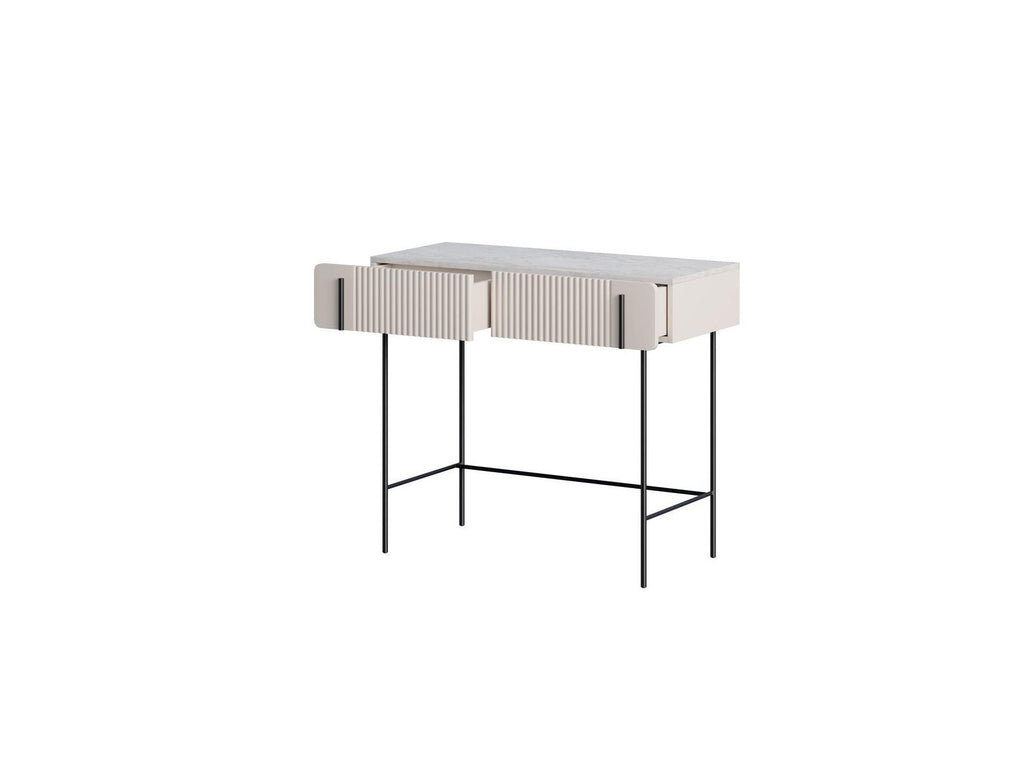 Mathilde - Console Table 2 Drawers - Marble-Effect Top and Black Legs