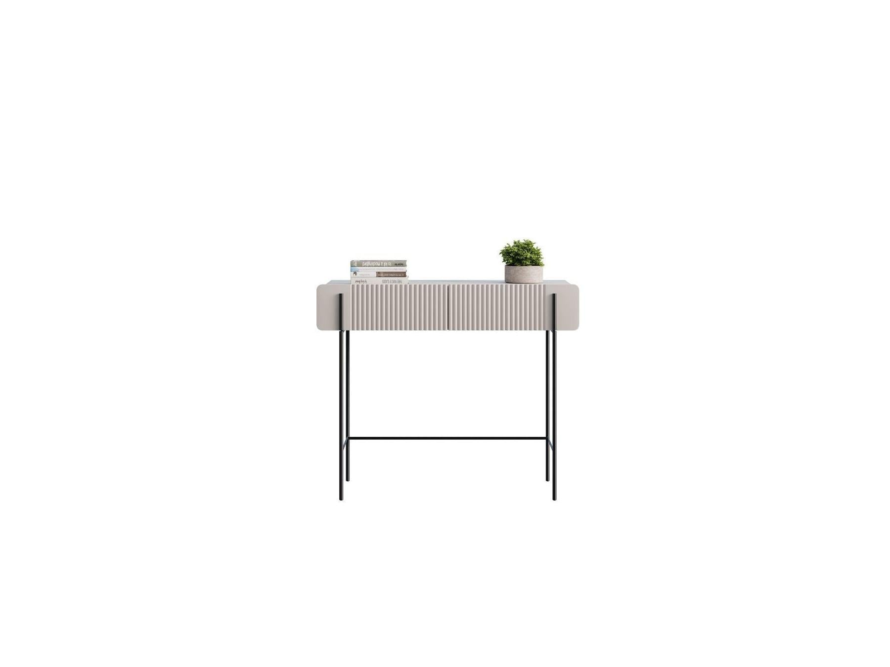 Mathilde - Console Table 2 Drawers - Marble-Effect Top and Black Legs