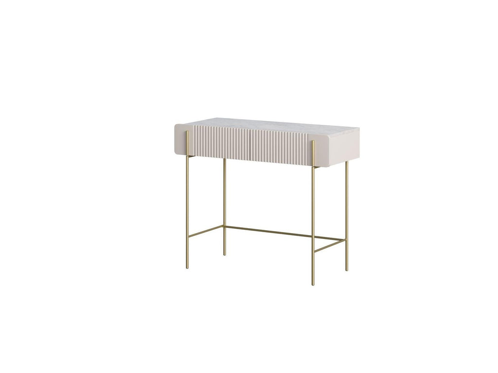 2-Drawer Console Table - Mathilde Top - Marble Effect and Gold Legs