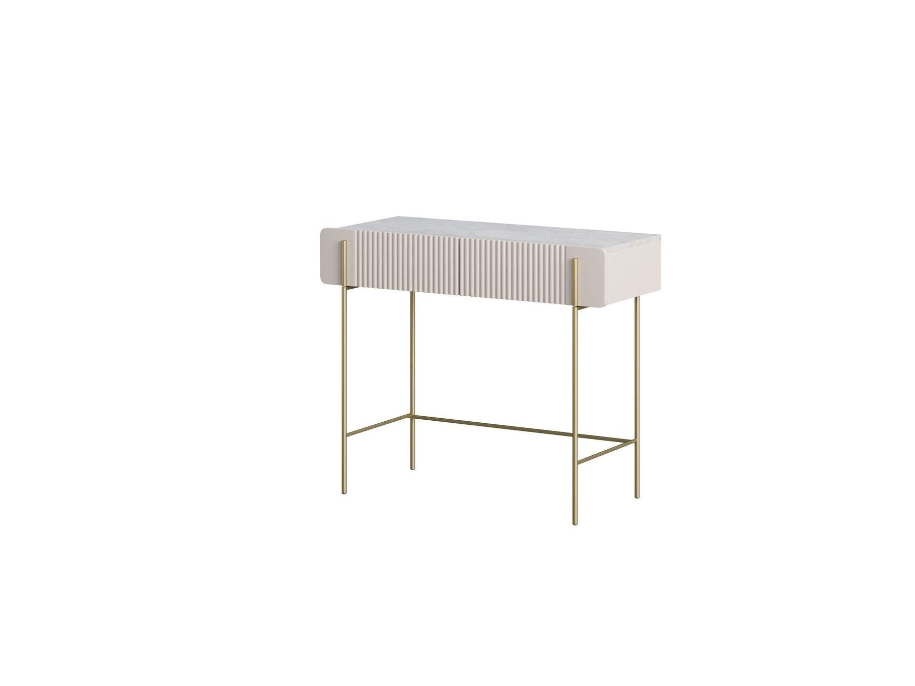 2-Drawer Console Table - Mathilde Top - Marble Effect and Gold Legs