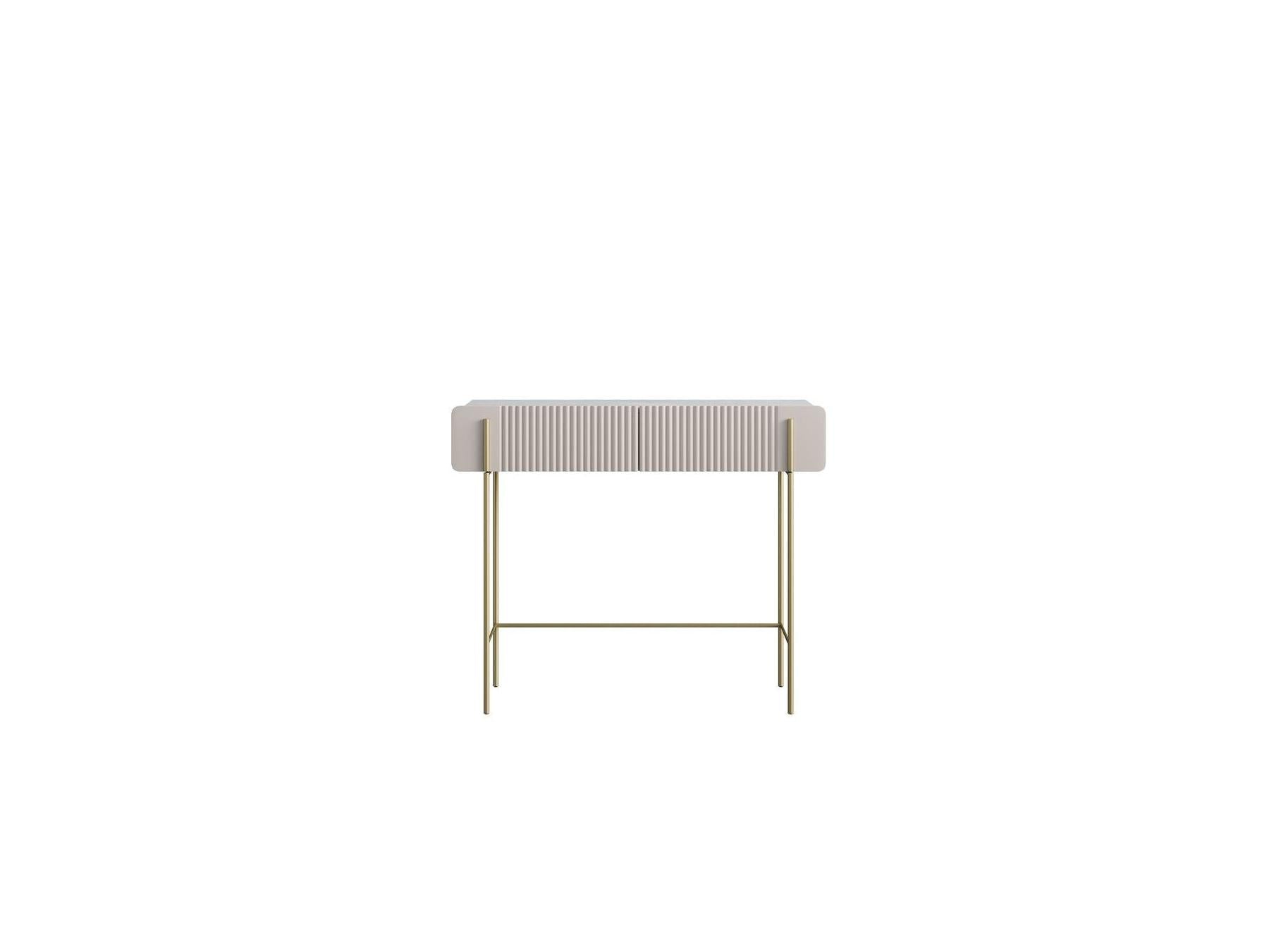 2-Drawer Console Table - Mathilde Top - Marble Effect and Gold Legs