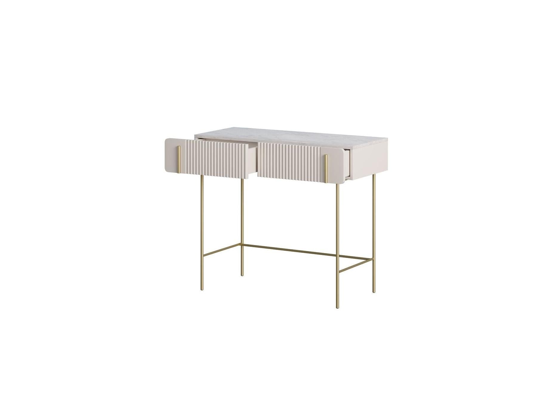 2-Drawer Console Table - Mathilde Top - Marble Effect and Gold Legs