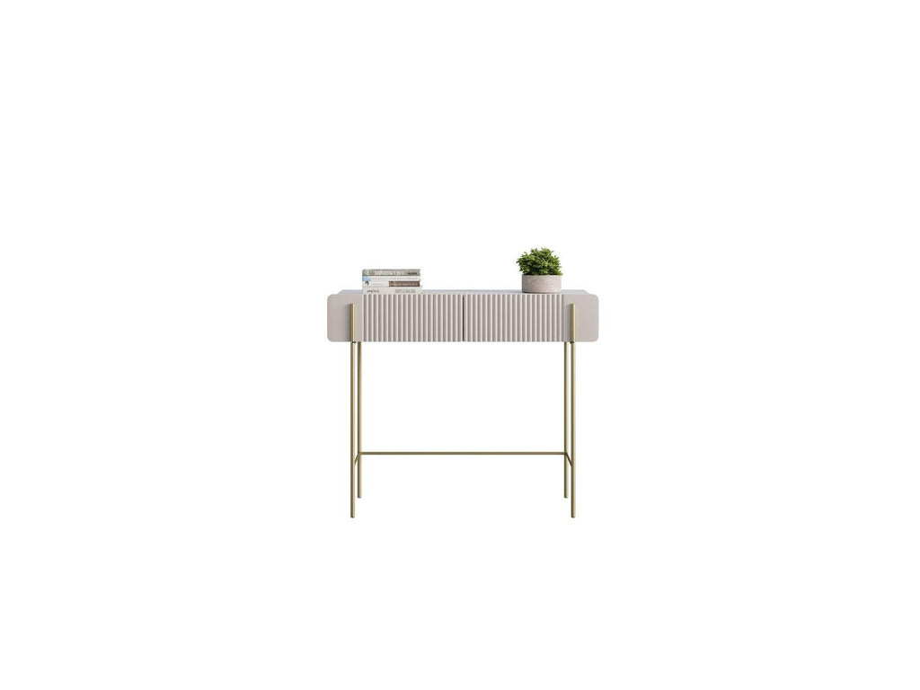 2-Drawer Console Table - Mathilde Top - Marble Effect and Gold Legs