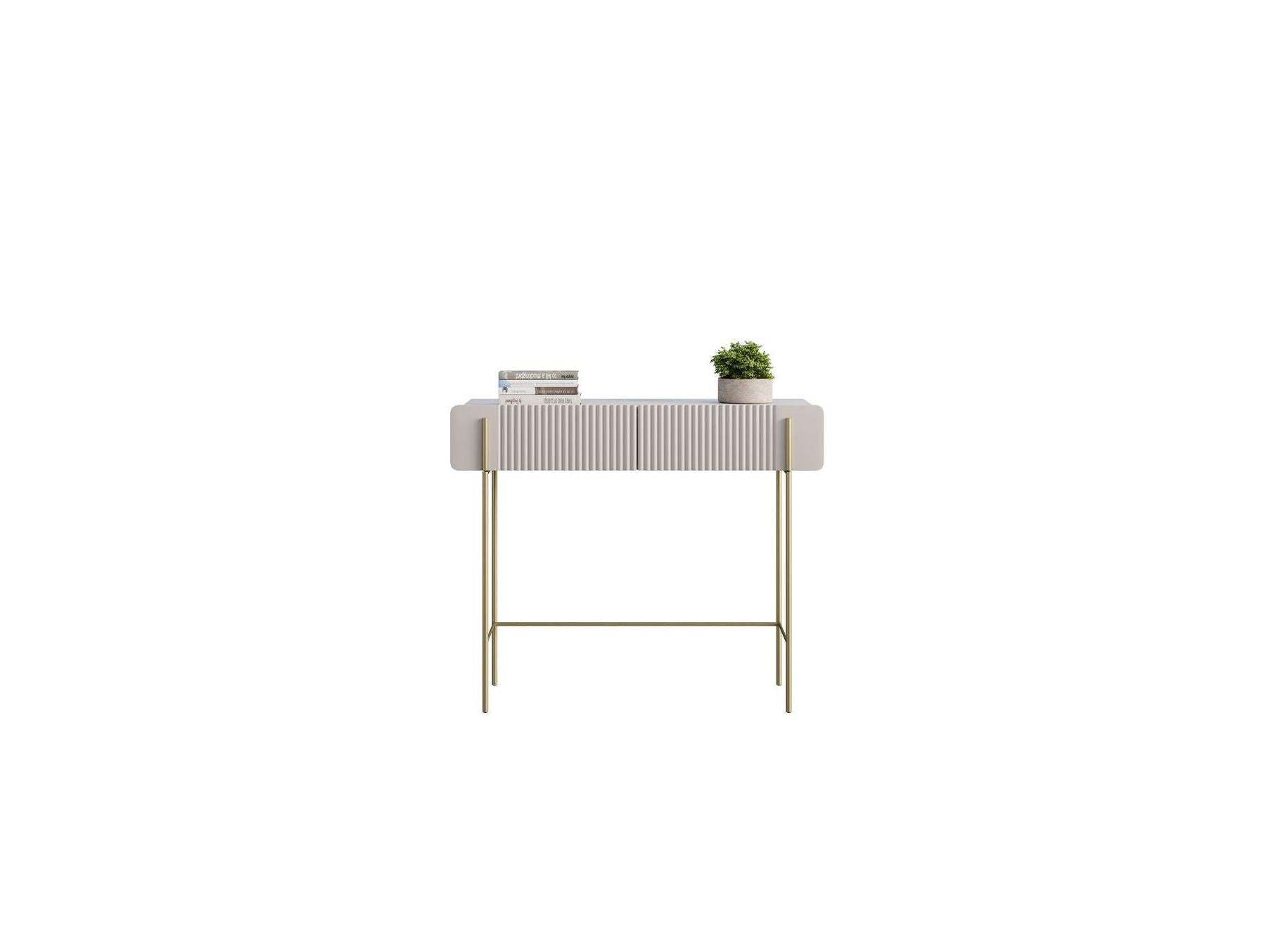 2-Drawer Console Table - Mathilde Top - Marble Effect and Gold Legs