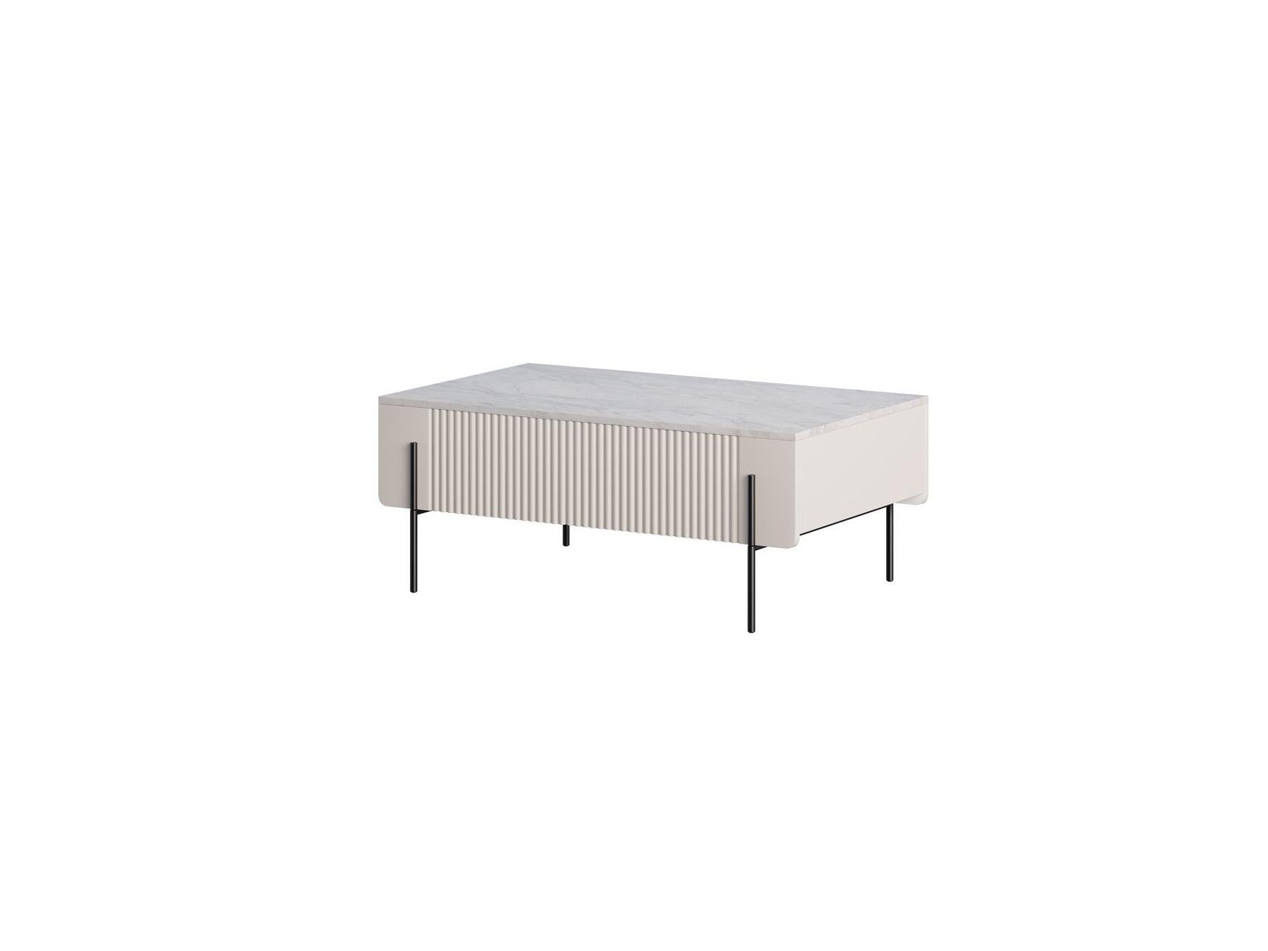 Mathilde - 2-Drawer Coffee Table - Marble-Effect Top and Black Legs