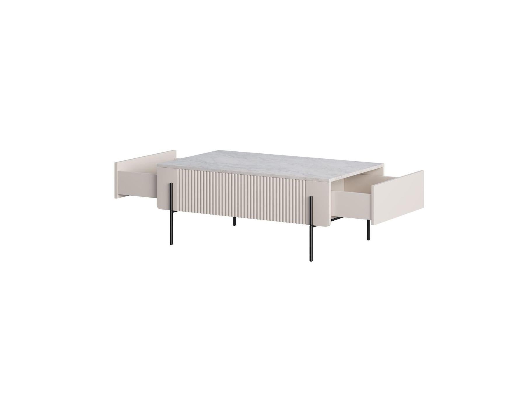 Mathilde - 2-Drawer Coffee Table - Marble-Effect Top and Black Legs