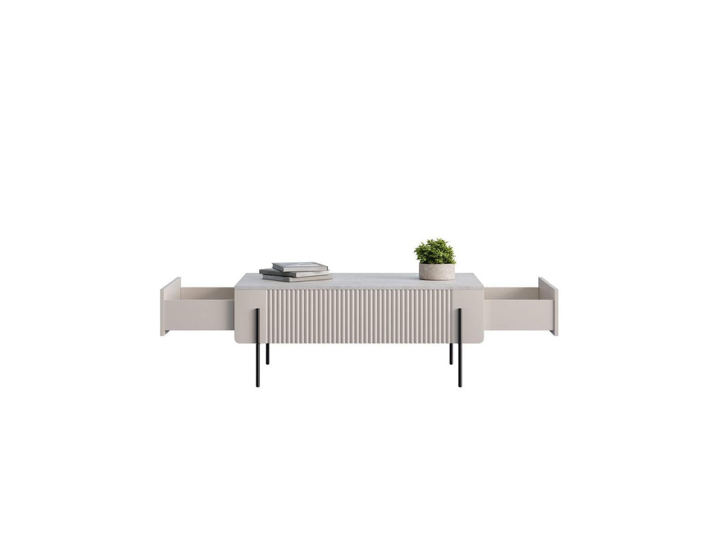 Mathilde - 2-Drawer Coffee Table - Marble-Effect Top and Black Legs
