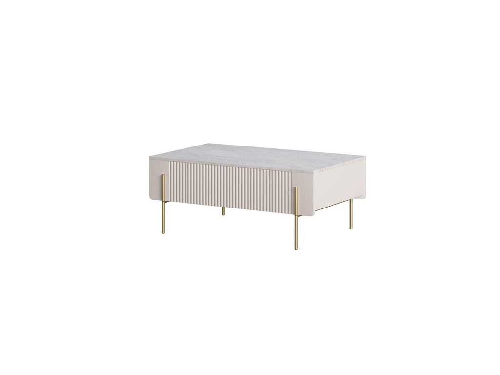 Mathilde - Coffee Table with 2 Drawers - Marble-Effect Top and Gold Legs