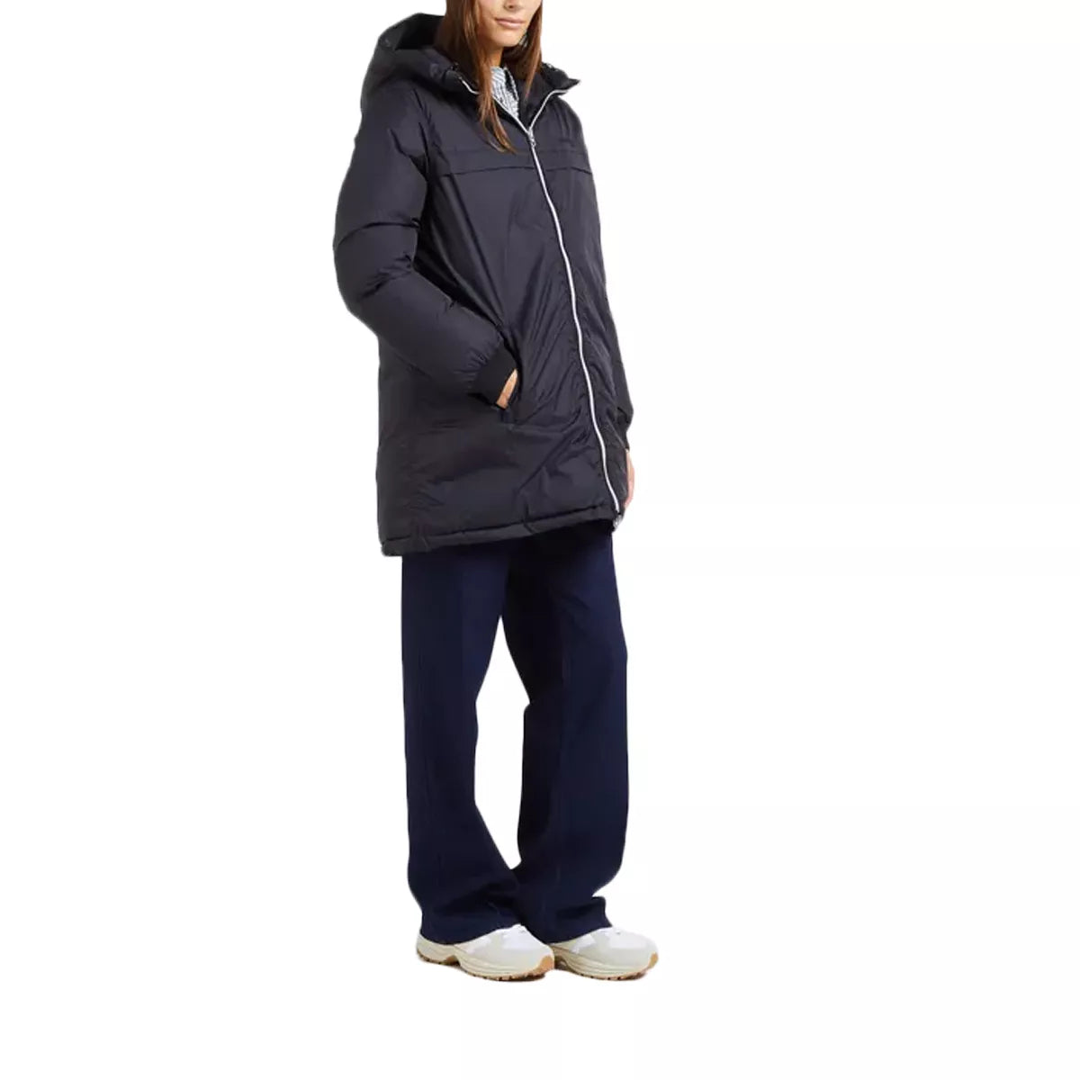 Plumífero Largo Con Capucha Reversible Mujer Riversa2W - Negro