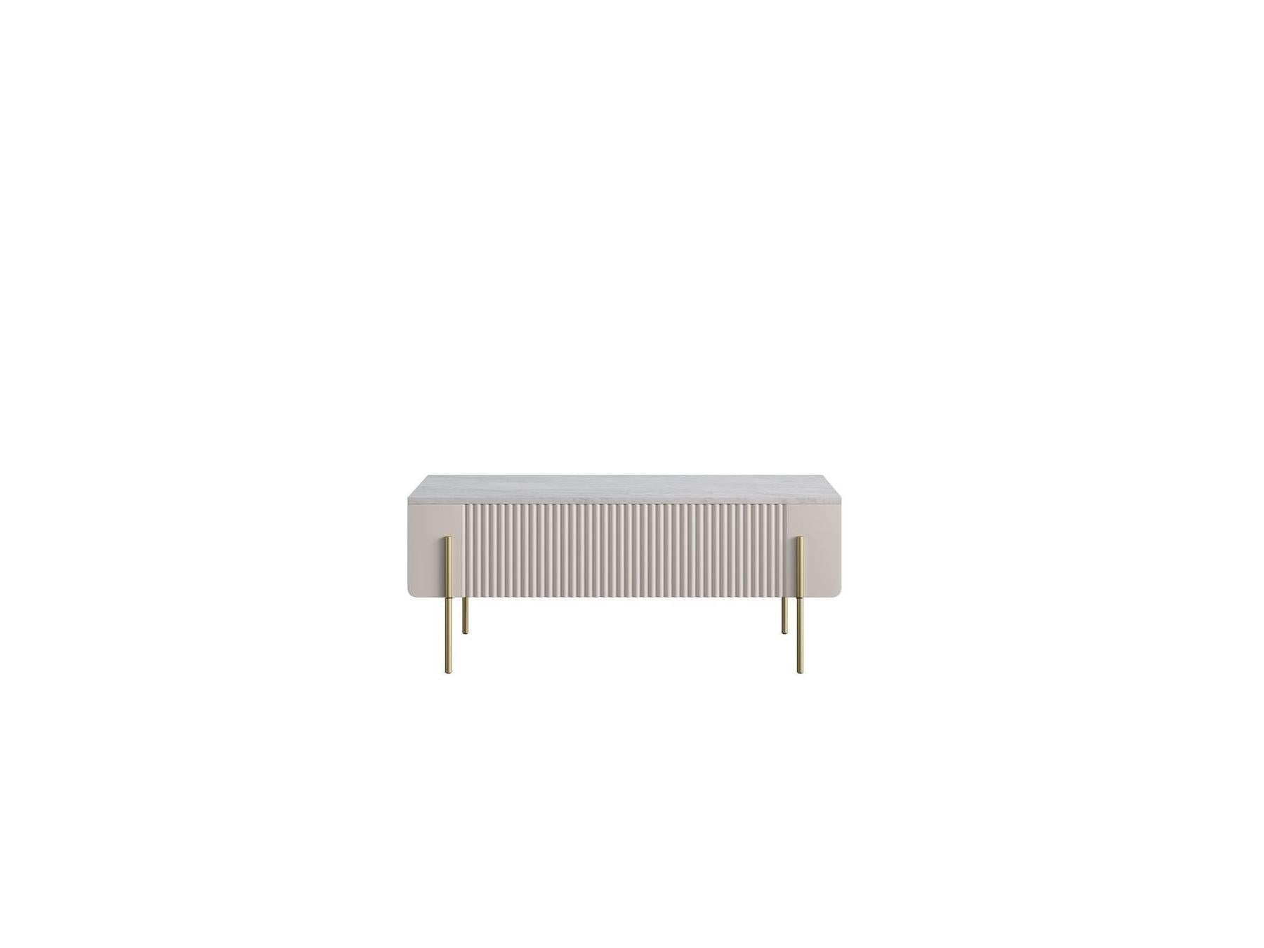 Mathilde - Coffee Table with 2 Drawers - Marble-Effect Top and Gold Legs