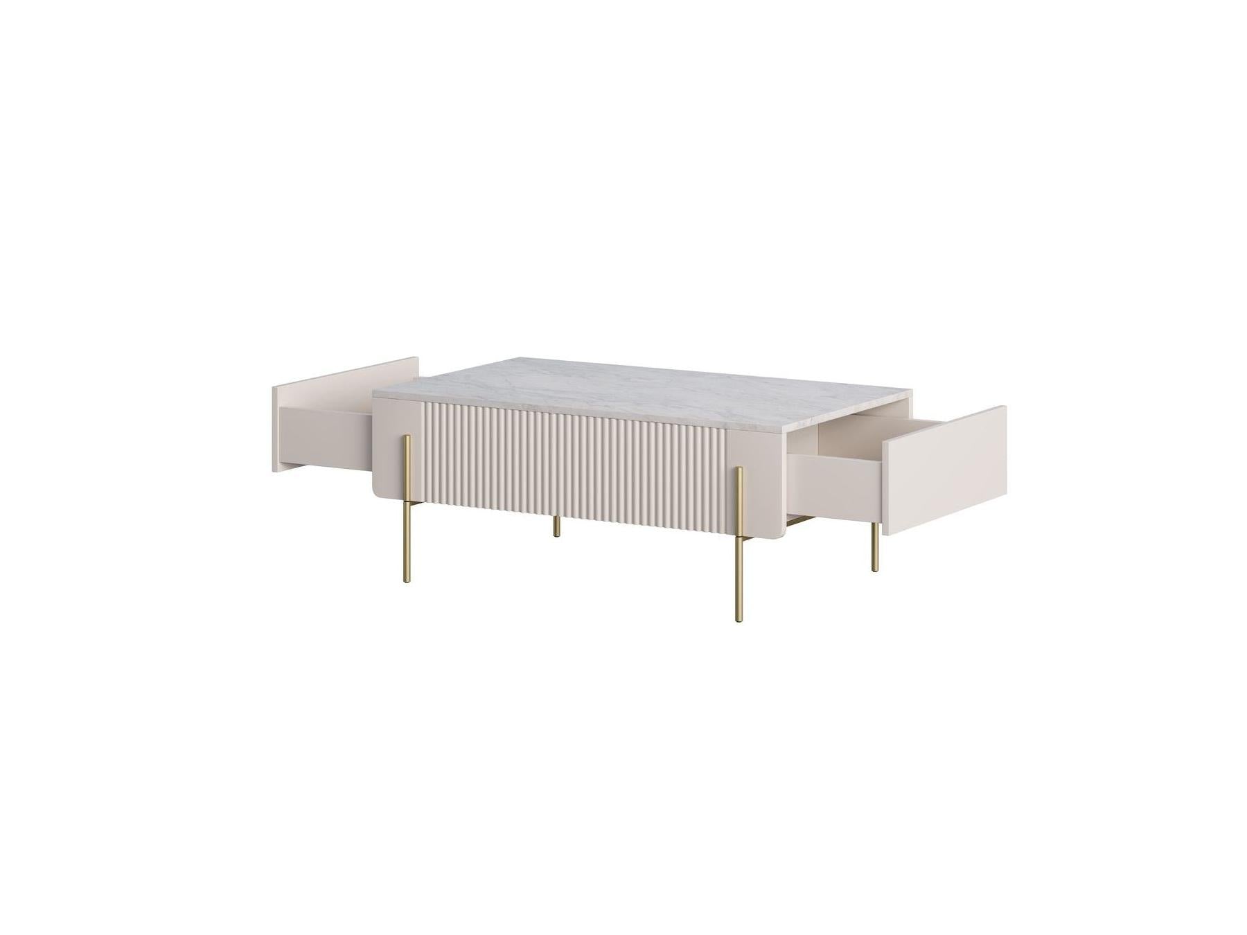 Mathilde - Coffee Table with 2 Drawers - Marble-Effect Top and Gold Legs
