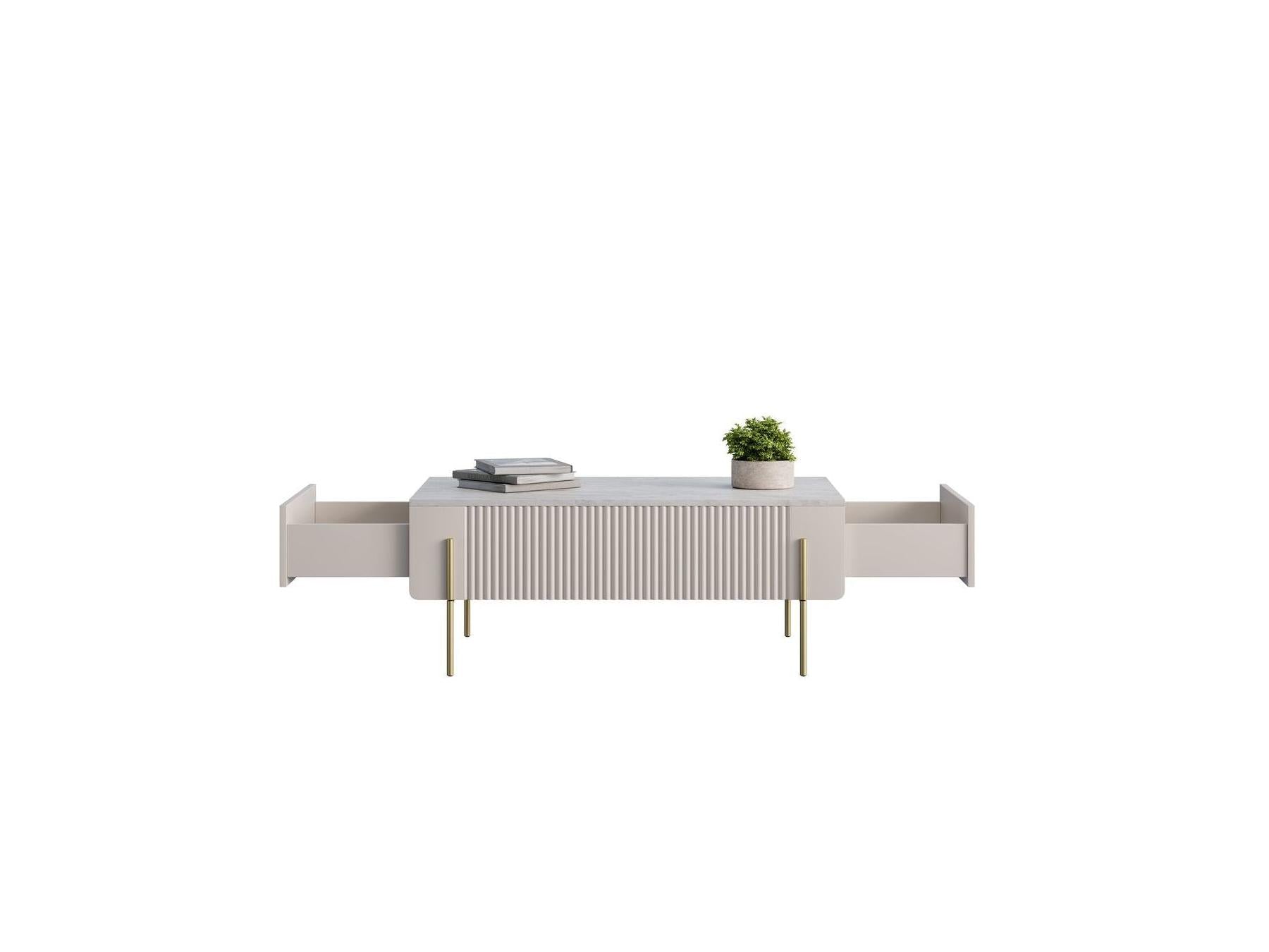 Mathilde - Coffee Table with 2 Drawers - Marble-Effect Top and Gold Legs