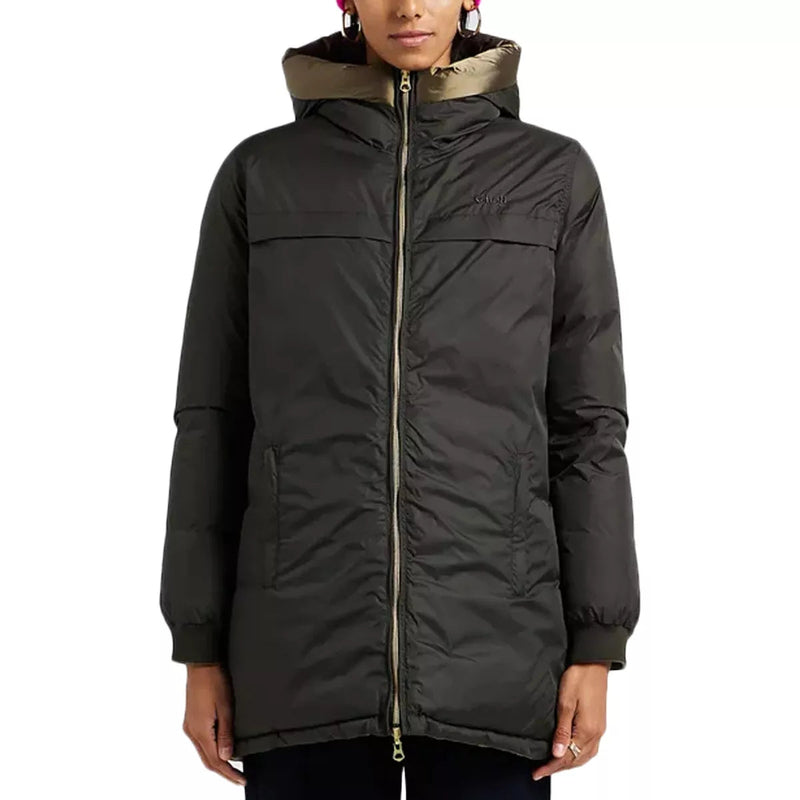 Schott - Doudoune Longue À Capuche Réversible Femme Riversa2W - Kaki Et Marron