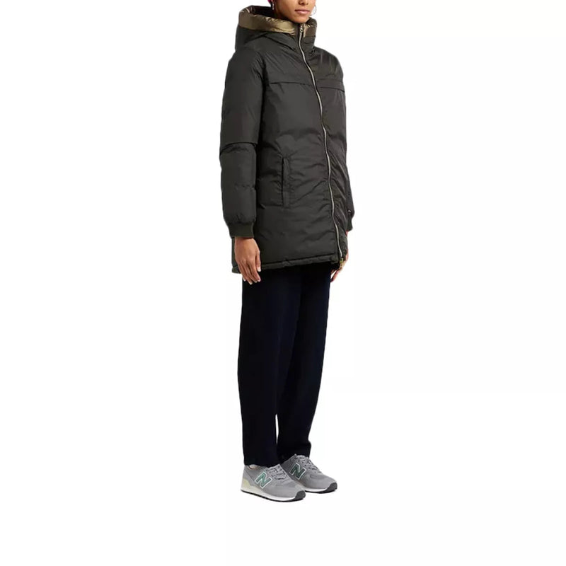 Schott - Doudoune Longue À Capuche Réversible Femme Riversa2W - Kaki Et Marron