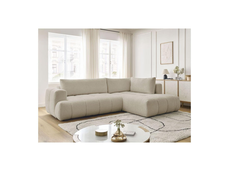 Canapé D'Angle L Convertible - Fuji - Tissu Bouclette - Angle Droit