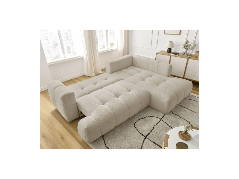 Canapé D'Angle L Convertible - Fuji - Tissu Bouclette - Angle Droit