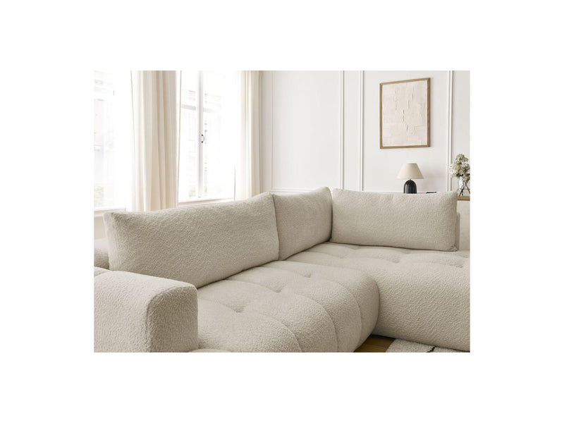 Canapé D'Angle L Convertible - Fuji - Tissu Bouclette - Angle Droit