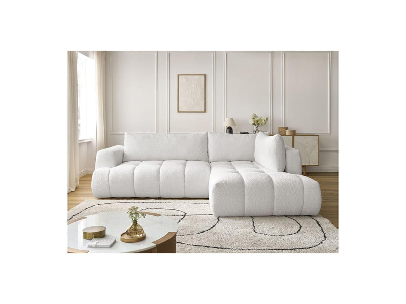 Canapé D'Angle L Convertible - Fuji - Tissu Bouclette - Angle Droit