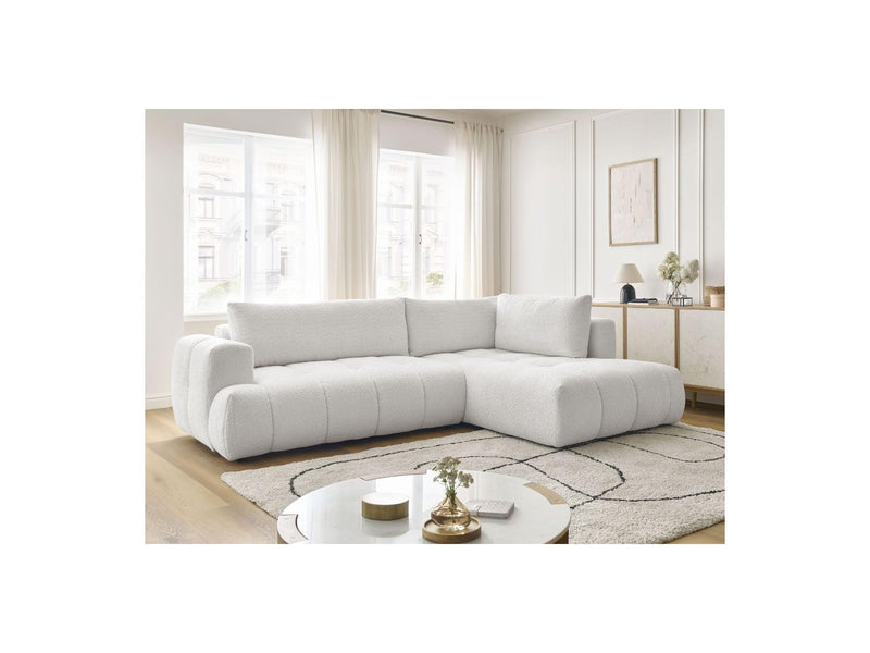 Canapé D'Angle L Convertible - Fuji - Tissu Bouclette - Angle Droit