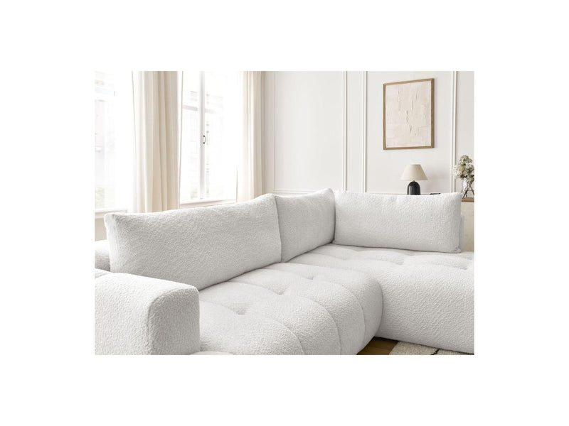 Canapé D'Angle L Convertible - Fuji - Tissu Bouclette - Angle Droit